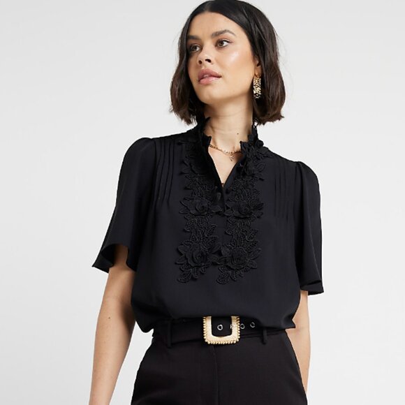 River Island Black Embroidered Floral Blouse - Picture 1 of 6